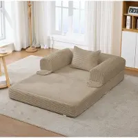OKWISH Fauteuil 120 X 85 X 65 Cm - Handmatig Uitklapbare Slaapfauteuil Met Kussen - Ruimtebesparend Voor Woonkamer Of Slaapkamer - Stof - Bruin