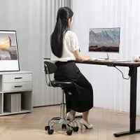 OKWISH Bureaukruk - Hoogteverstelbaar en Draaibaar Met Rugleuning en Wielen - Voor Salon, Bureau en Kaptafel - Kunstleer - Zwart