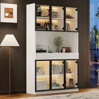 MODFU Vitrinekast - LED-Verlichting, 3 Lades - Modern - Glas, Spaanplaat - Wit