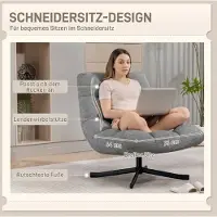 OKWISH Draaibare Fauteuil - Brede Zitting Met Lendensteun - Waterafstotende Chenillelook - Voor Woonkamer, Leeshoek En Lounge - Metaal - Grijs