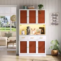 HAUSS SPOLE Keukenkast - Hoge Buffetkast Met Ledverlichting En Stopcontact - Met Lades En Verstelbare Planken - MDF - 105x43x182 Cm - Wit