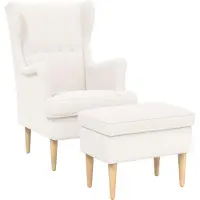 vidaXL Fauteuil met Voetenbank 2 st Crèmekleurig Bouclé