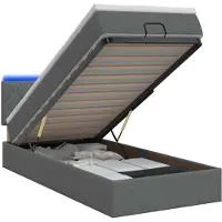 vidaXL Ottomanbed met matras en LED-verlichting, donkergrijs, 90 x 190 cm, stof