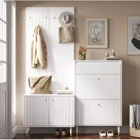 STILVORA Schoenenkast Garderobeset 180 Cm Hoog 35 Cm Diep Met 6 Metalen Haken Spaanplaat En Mdf Wit Voor Hal En Entree Opbergruimte