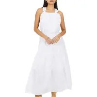 Brave Soul Dames Gelaagde Halter Nek Mouwloze Midi Jurk (Wit)