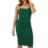 Brave Soul Damesjurk met bloemenprint, spaghettibandjes en strakke pasvorm (Zwart, Groen)