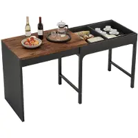 Puluomis - Eettafel - Uitschuifbaar tafelblad - 80-160 cm lang - Opberglades - Metalen poten - Houtkleurig tafelblad - Zwart