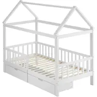 TecTake Kinderbed met Lades - Bedhuisje - Valbeveiliging - Grenenhout - Peuterbed met Opbergruimte - 90 x 200 - Geïnspireerd door Montessori - Lage Instap - Voor Jongens en Meisjes