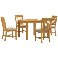 vidaXL Eetset, 5 stuks, beige, massief eikenhout