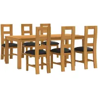 vidaXL Eetset, 7-delig, zwart, massief eikenhout