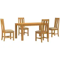 vidaXL Eetkamerset 5 st Beige Massief Eikenhout