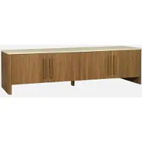 Sweeek TV meubel met houtdecor en travertin effect, 4 deuren 180cm Walnoot