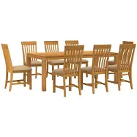 vidaXL Eetkamerset 9 st Beige Massief Eikenhout