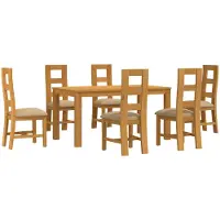 vidaXL Eetkamerset 7 st Beige Massief Eikenhout