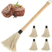 Typecat set BBQ-mop 18,3 inch borstelgrill houten lange steel voor het roken van saus en biefstuk