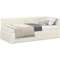 vidaXL Hoekbedframe met Matras 2 st Crème 90 x 190 cm Fluweel