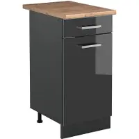 Vicco Keukenonderkast R-Line, Antraciet Hoogglans/Antraciet, 40 cm goudkleurig eiken werkblad