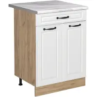 Vicco Keukenonderkast R-Line Wit landelijk/Goudkleurig Eiken 60 cm met lade marmer werkblad, Model 61233