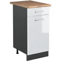 Vicco Keukenonderkast R-Line Wit Hoogglans/Antraciet 40 cm goudkleurig eiken werkblad, Model 61071