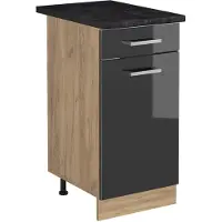 Vicco Keukenonderkast R-Line Antraciet Hoogglans/Goudkleurig Eiken 40 cm antraciet werkblad, Model 61139
