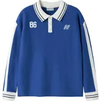Name it KIDS rechtvallende gebreide trui - blauw Jongens Viscose Polokraag - maat 146/152
