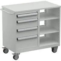 Treston gereedschapswagen TWIN 5 ESD, stalen onderstel, tot 300 kg, 4 laden, 2 legborden, afsluitbaar, duwbeugel, staal, lichtgrijs RAL 7035