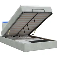 vidaXL Ottomanbed met matras en LED-verlichting, lichtgrijs, 120 x 190 cm, fluweel