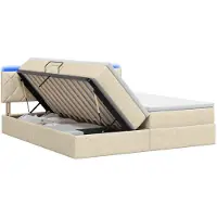 vidaXL LED-bed met matras, crème kleur, 200 x 200 cm, met stoffen bekleding