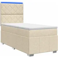 vidaXL LED Boxspringbed met Matras Crèmekleurig 90 x 200 cm Stof