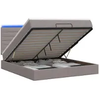 vidaXL Ottomanbed met matras en LED-verlichting, taupekleurig, 160 x 200 cm, stoffen bekleding