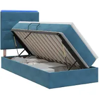 vidaXL LED-bed met opbergruimte en matras, donkerblauw, 100 x 200 cm, fluweel