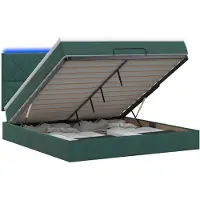 vidaXL Ottomanbed met matras en LED-verlichting, donkergroen, 140 x 200 cm, fluweel