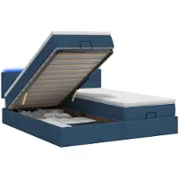 vidaXL Ottomanbed met matras en blauwe LED-verlichting, 200 x 200 cm, met stoffen bekleding