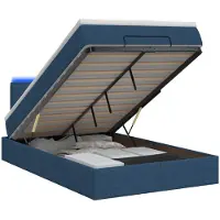 vidaXL Ottomanbed met matras en blauwe LED-verlichting, 120 x 200 cm, met stoffen bekleding