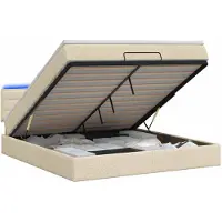 vidaXL Ottomanbed met matras en LED-verlichting, crème kleur, 140 x 190 cm, stof