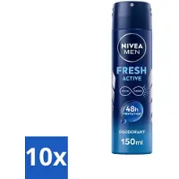 Nivea 10 x MEN - Deodorant Spray - Fresh Active - 150 ml - Deodorant Spray - Mannelijke Frisheid - 48 Uur Bescherming - INFINIFRESH Formule - Zweet En Geur Bestrijding