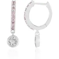 Cavill - Luxe Oorbellen - 925 Sterling Zilver Geplatineerd - Cambodjaanse Zirkonia 1,117 ct & Roze Toermalijn 0,564 ct - 24 mm