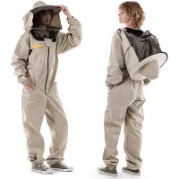 Kadax imkerpak met hoed en sluier, maat XL, beschermend pak van polyester en katoen, bijenbeschermingspak, imkerpak met imkerhoed, beschermende kleding voor het hele lichaam (beige)