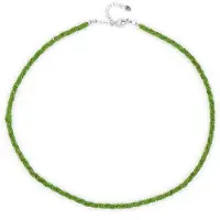 Cavill - Zilveren Halsketting - 925 Sterling Zilver - 36,978 ct Russische Diopsiet - Gefacetteerde Ronde Kralen - Elegante Groene Edelsteen Ketting