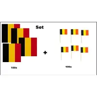 Wefiesta 100x Servetten Belgie 33cm x 33cm 3 laags + 100x Cocktailprikkers Belgie - Belgie set -Belgium thema feest WK voetbal