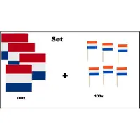 Wefiesta 100x Servetten Holland 33cm x 33cm 3 laags + 100x Cocktailprikkers Holland - Holland set - Nederland thema feest WK voetbal