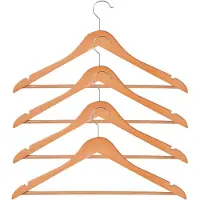 MSV Houten Kledinghangers Set van 4 – Stevige Hangers Hout voor Jassen, Overhemden en Mantels – Vormvaste Houten Hangers