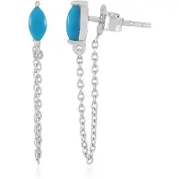Cavill - 925 Sterling Zilver Oorbellen - Platina Geplateerd - Sleeping Beauty Turkoois 0,45 ct Marquise Cabochon - Elegante Blauwe Hangers 31 mm