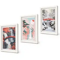 Coloray 3-Delige Schilderij Set - Watervallen in verschillende seizoenen met bruggen en bomen. - 20x30 - Wanddecoratie - Muurdecoratie - Woonkamer