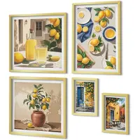 Coloray 5-Delige Schilderij Set - Citroeninspiratie In Mediterrane Stijl - 50 x 50 cm, 20 x 30 cm En 40 x 60 cm - Decoratieve Schilderijen - Wanddecoratie - Hal - Interieur Decoratie