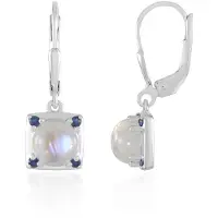 Cavill - Elegante Oorbellen 925 Sterling Zilver Rhodium - Blauwe Maansteen 2,7 ct & Blauwe Saffier 0,13 ct - Ronde Cabochon