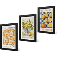 Coloray 4-Delige Schilderij Set - Retro citrusvruchten met gele accenten - 20 x 30 cm - Moderne Wanddecoratie - Slaapkamer - Interieur Decoratie