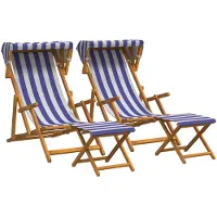 vidaXL Ligstoel 4 pcs 3 Positie massief eucalyptushout Blauw en Wit