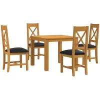 vidaXL Eetset, 5 stuks, zwart, massief eikenhout