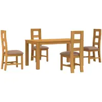 vidaXL Eetset, 5 stuks, grijs, massief eikenhout